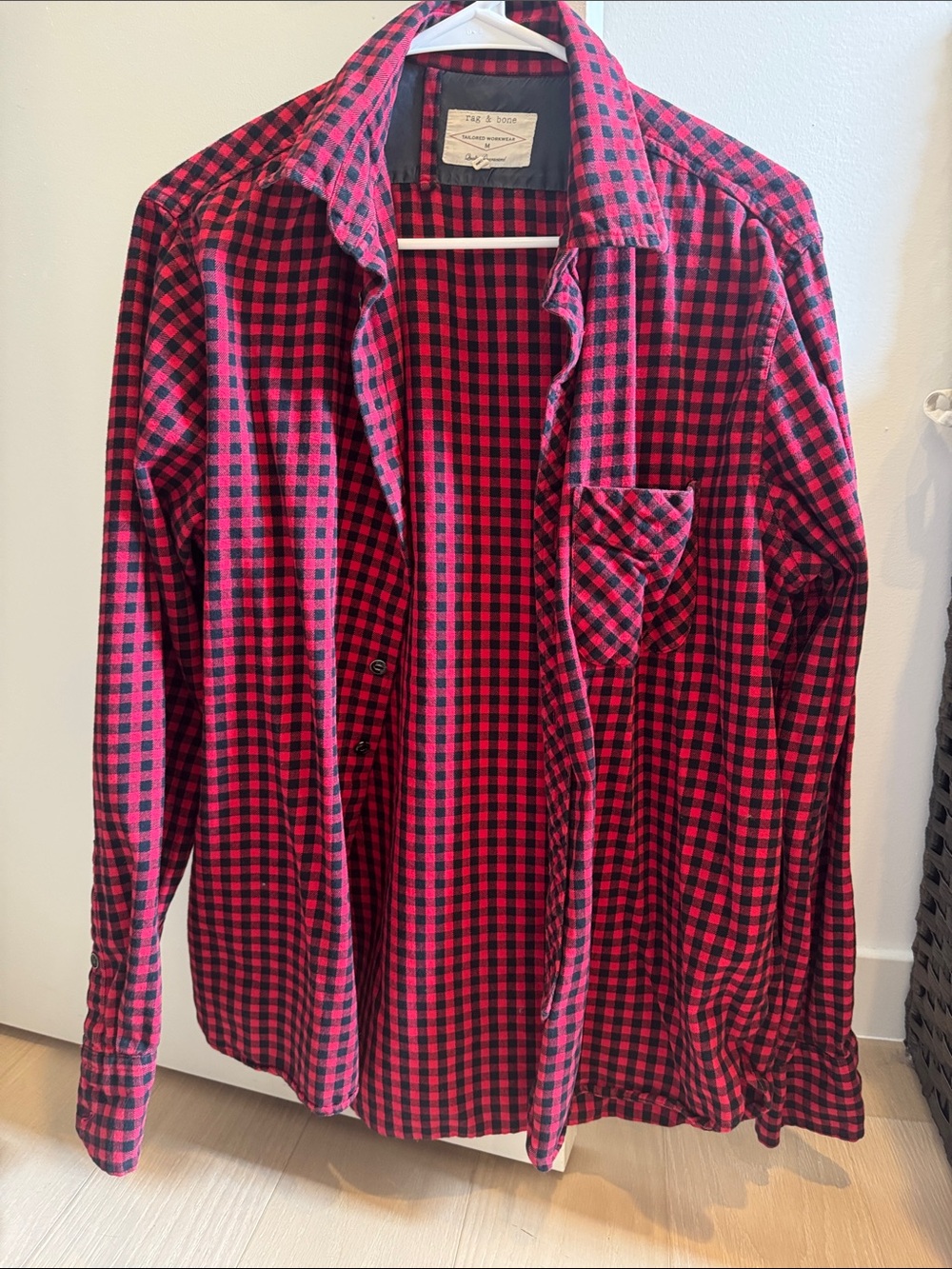 Rag & Bone Red and Black Buffalo Plaid Button-Up Shirt Jacket